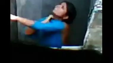 Outdoor bath captured by peeping tom