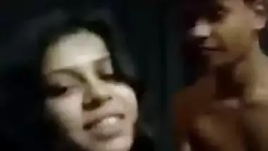 Young XXX girl shows off boobs grabbed by Desi partner on camera