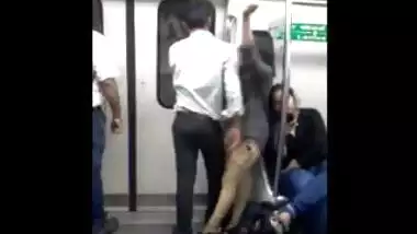 Desi Delhi Metro Boobs Grope Kiss Public Metro Train Caught